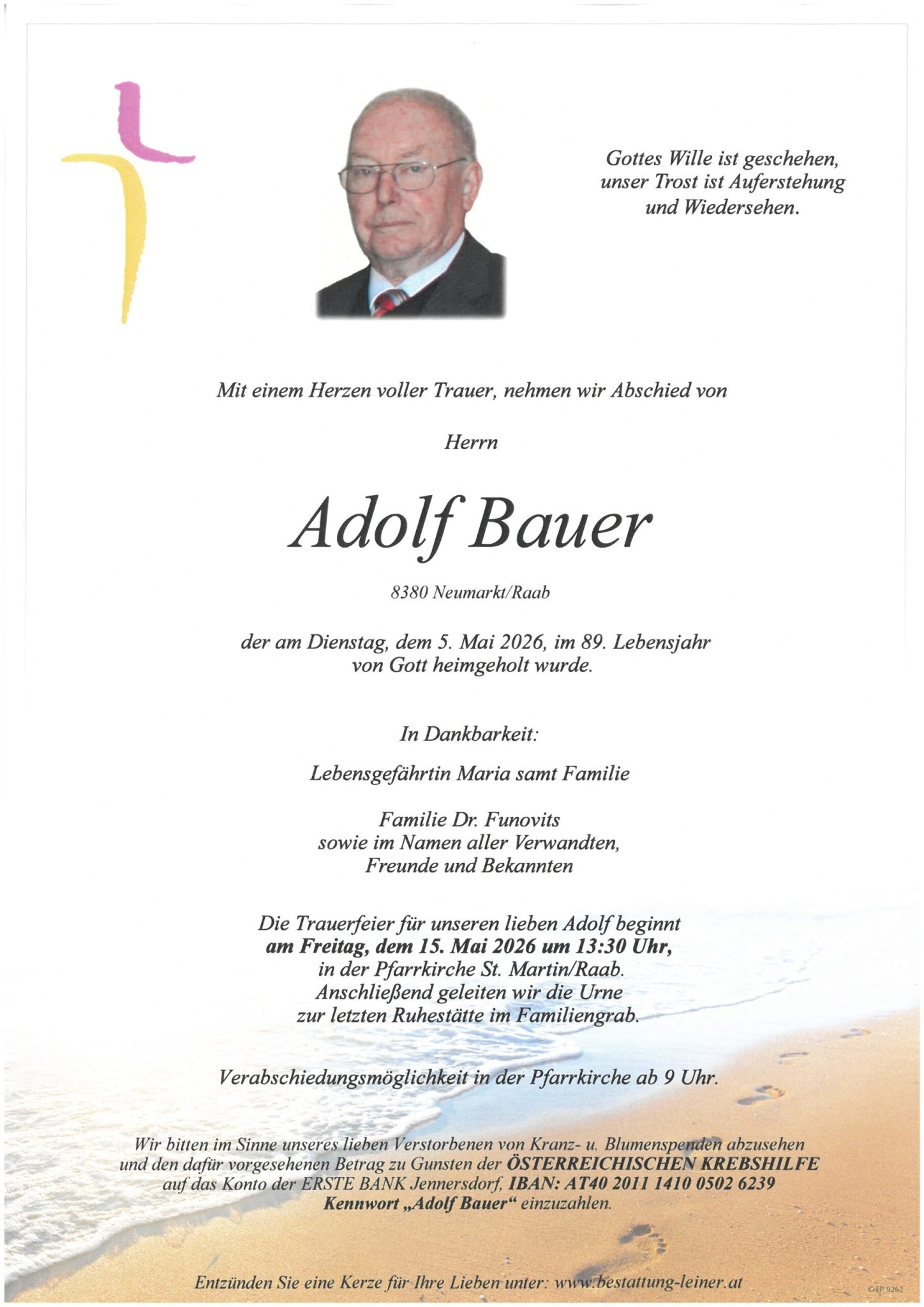 Ableben Ehrenpräsident Adolf Bauer